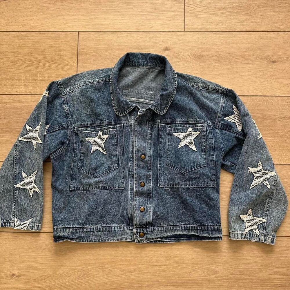 MYA Jeans Denim Jacket White Star Embroidered